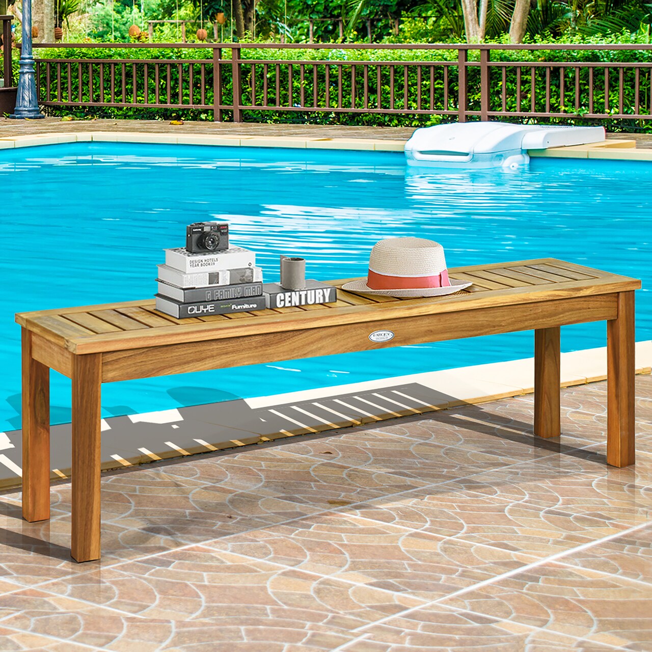 Costway 1/2 PCS 52" Outdoor Acacia Wood Dining Bench Chair with Slatted Seat